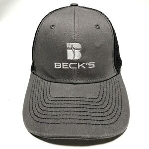 Beck's Hybrids Trucker Hat Grey Black Mesh Snapback Agriculture Seed Brand Cap